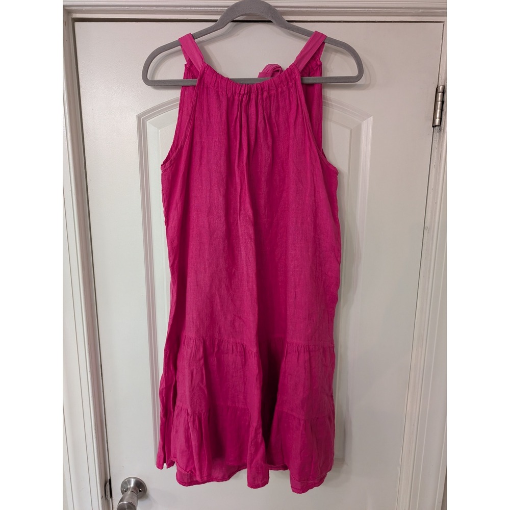 Bellambra Hot Pink 100% Linen Tiered Sleeveless Dress Made in Italy Medium